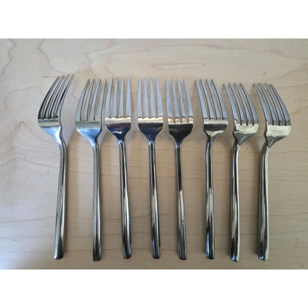 Set of 8 Retroneu CYLINDER Dinner Forks 18/8 Stainless Steel Korea MCM 7 5/8